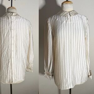 Vintage 80s Valentino Miss V silk blouse textured stripes off white black 4/38